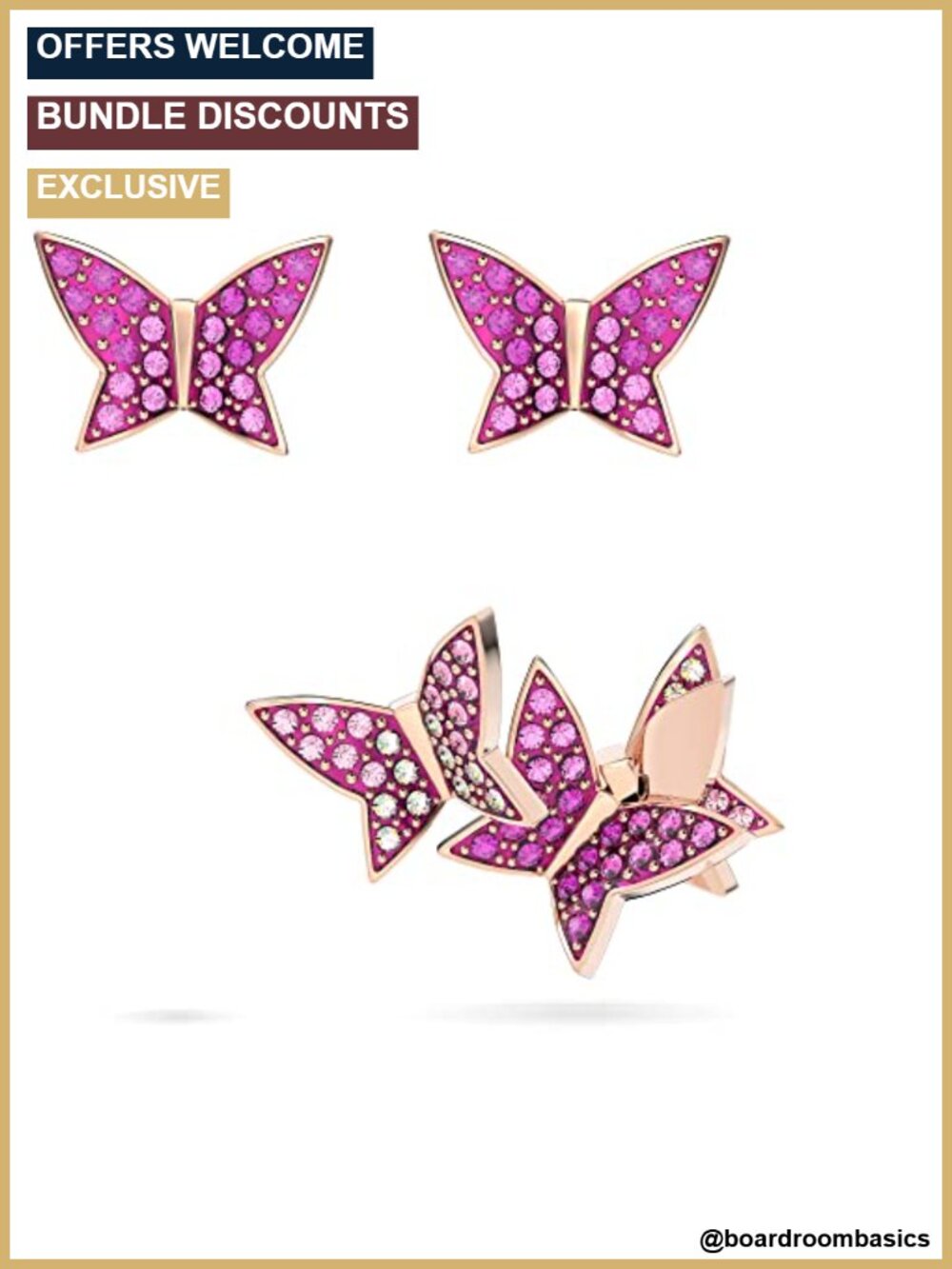 Swarovski Lilia Set Butterfly Stud Earrings Ear Cuff Rose-gold tone plated